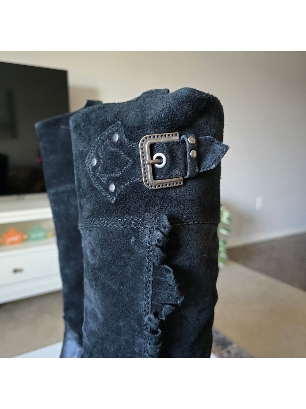 Vintage A Duke Black Leather & Suede Knee-High Boots - Picture 5 of 15